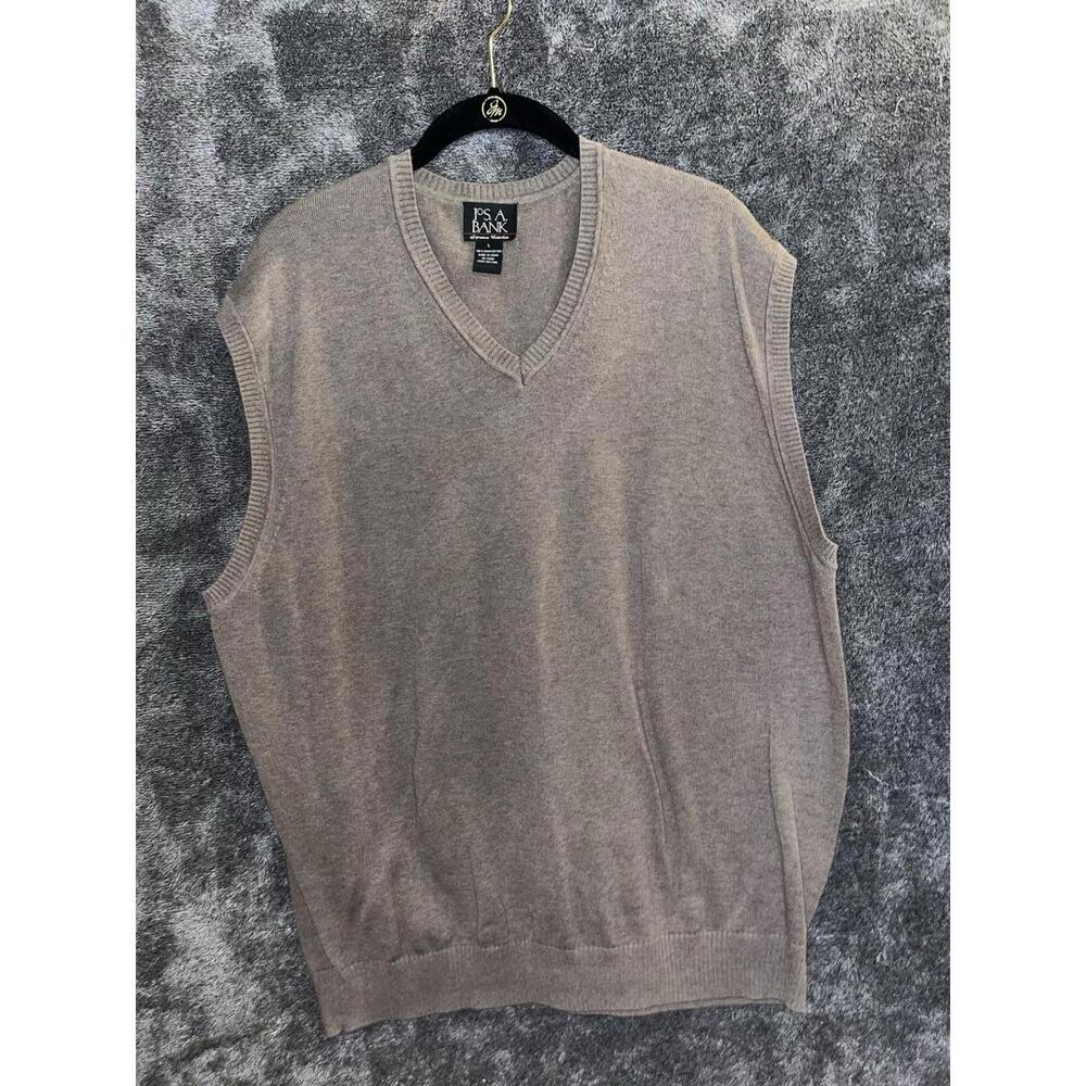 Jos A Bank Pima Cotton Sweater Vest Taupe V-Neck Mens L VTG